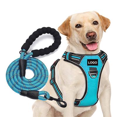 China 3M ReflectiveVest Soft Mesh Padding No Pull Front Range Pet Dog Harness DETACHED Luxury Leash Set with Handle for sale