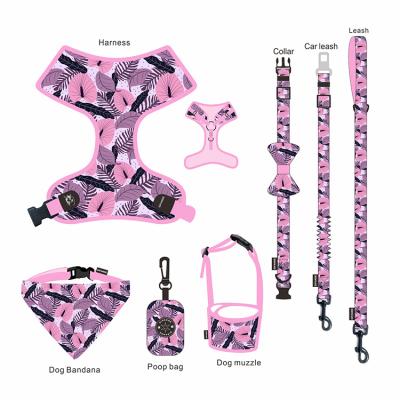 China Wholesale Custom Padded Logo PVC Dog Harness Leash Collar Sublimation Patterns Dog Leash Collar Set Dog Harness And Leash for sale