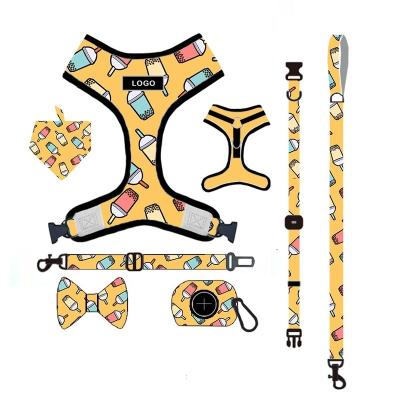 China Lovely Padded Custom Pet Dog Harness Bow Tie and Leash Set OEM & ODM Logo Latest Desirable Adjustable Polyester for sale