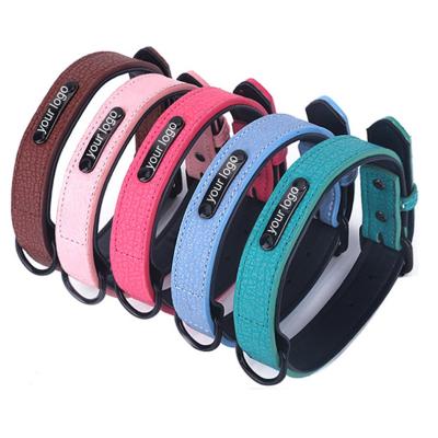 China Personalized Luxury PU Leather Pet Collar Custom Colors Waterproof Classic Vegan Soft Padded Genuine Leather Dog Collar for sale