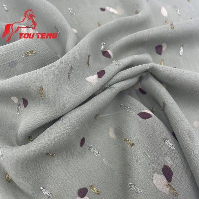 China Tear-Resistant Cut And Die Cutting Dot Jacquard Printing Chiffon Fabric Polyester Metallic Gold / Silver Lurex Fabric For Fashion Dress Blouse for sale