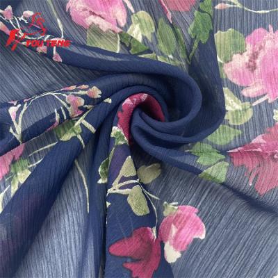 China Custom Floral Pleated Printed 100% Microfiber Silk Fabric Polyester Taffeta Tear-Resistant Fabric for sale