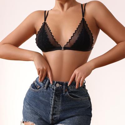 China Breathable Sexy Lace No Steel Ring Bra Female Front Buckle Big Small Breast Vest Breathable Underwear for sale