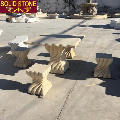 China Contemporary Outdoor Decorative Marble Bench Hand Carved Special Design Beige Color Marble Table And Seats for sale