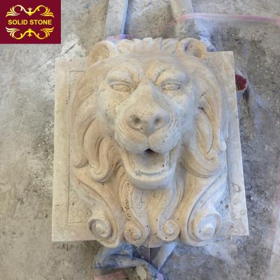 China Travertine Wall Fountain Travertine Wall Lion Traditional Marble Natural Stone Honed Main Fountain for sale