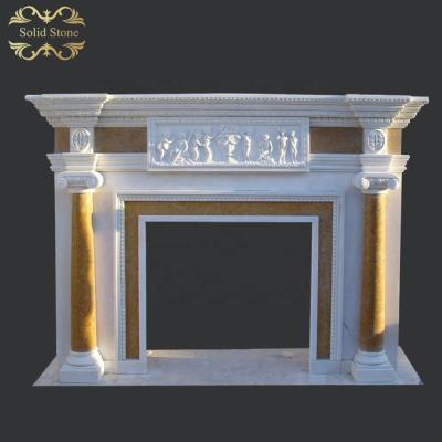 China Modern custom fine carved white and gold luxurious marble interior fireplace for sale