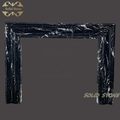 China Modern Custom Home Strong Veins Nero Marquina Stone Fireplace White Black Marble Mantel for sale