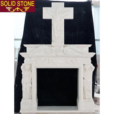 China French style marble fireplace flower mantel custom made natural stone traditional white marble mantel for sale