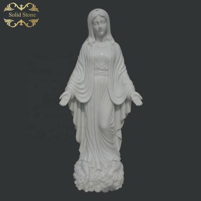 China Modern Life Size Hand Carved White Marble Virgin-Mary-Garden-Statue for sale