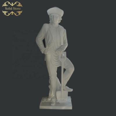 China Brilliantly Customized Modern Life Size Hand Carved Natural White Marble Farmer Statue for sale