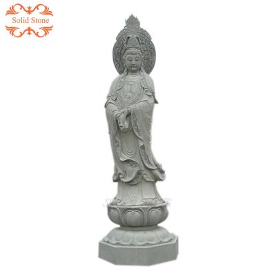 China Traditional Outdoor Decoration Life Size Hand-carved Standing Chinese Granite Guanyin Statues for sale