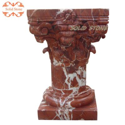 China Wholesale Solid Western Design Interior Decoration Red Solid Stone Round Marble Column for sale