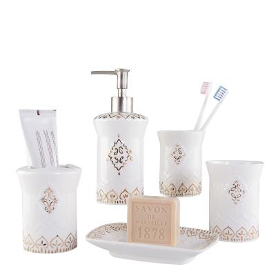 China Viable Wholesale European Style Wash Five-Piece Set Simple Bathroom Storage Tool Gargle Cup Kit Ceramic Bathroom Supplies for sale