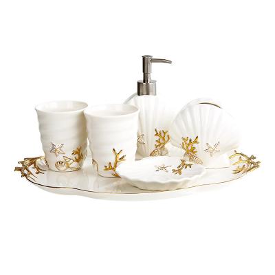 China Viable Ceramic Bathroom Supplies Washing Hotel Tooth Cup Suite Wedding Gift Five-Piece Bathroom Set European Wholesale for sale