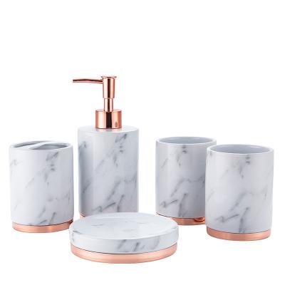 China Viable Creative Ceramic Toilet Bathroom Wash Set Hotel Bathroom Supplies Gargle Cup White Five-Piece Bathroom Set for sale