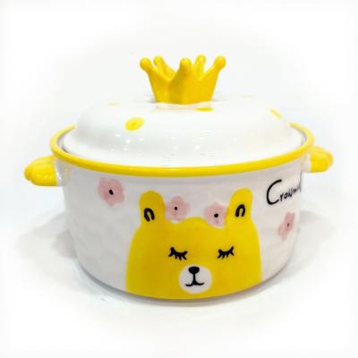 China Bear Noodle Soup Pot Crown Instant Noodle Bowl Japanese Style Cartoon Hand Painted Fresh Girls Viable Home Daily Ceramic for sale