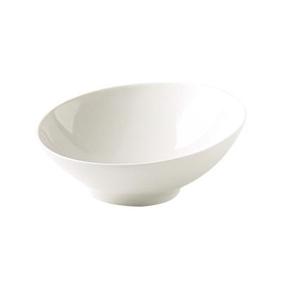 China Viable wholesale ceramic underlay hotel soup bowl white special-shaped mouth fruit bowl oblique seasoning customization for sale