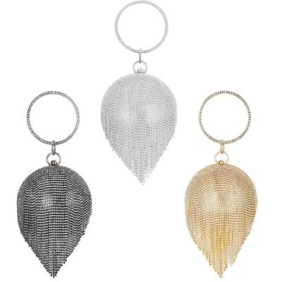 China Other Fashion Round Silver Tassel Women's Rhinestone Ladies Bags Evening Clutch Purse Lady Purse Crystal Hand Clutch Bag for sale