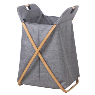 China X Structure Folding Storage Bamboo Clothes Bag Collapsible Dirty Laundry Basket With Lid for sale