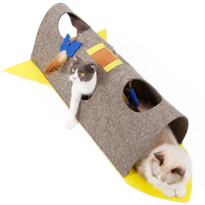 China New Viable DIY Style Folding Felt Cat Tunnel With Butterfly Bells Cat Toy Cat Cave Playing House Custom Logo for sale