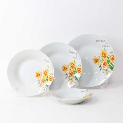 China Cheap Round Bone China Soup Plates Custom Decal Design Ceramic Edge Cut Dinner Dishes for sale