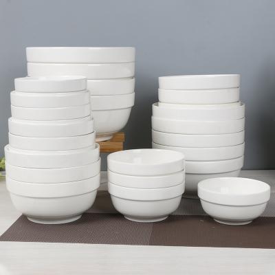 China Large Sustainable Porcelain Serving Bowls Sets White Ceramic Prep Bowls For Kitchen Non-Slip Thick-Edge Design for sale