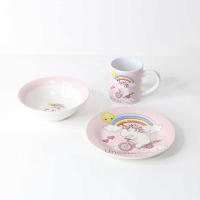 China High Quality Viable Bone China 3pcs Custom Children's Dinnerware Set Cute Kid's Dinnerware Set for sale