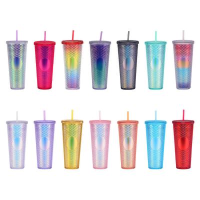 China Viable USA Warehouse Double Wall Acrylic Tumbler 24oz Glitter Bulk Cups Plastic Tumbler Wholesale Studded Tumbler With Straw for sale