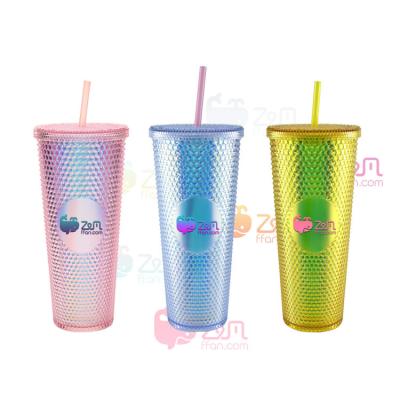 China Double Wall 24oz Reusable Reusable Plastic Mug Tumbler Coffee Acrylics Studded Tumbler With Straw for sale