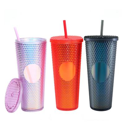 China Sustainable Food Grade 24oz Shimmer Reusable Matte Red Studded Tumbler Double Wall Tumbler BPA Free Plastic Acrylics Cup for sale