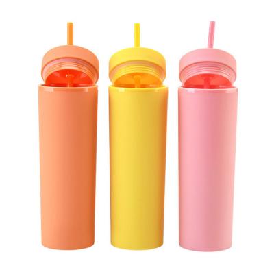 China Amazon Best Seller Viable Tumbler Milkshake Mugs 16oz Acrylic Double Wall Tumbler Plastic Tumbler With Straw for sale