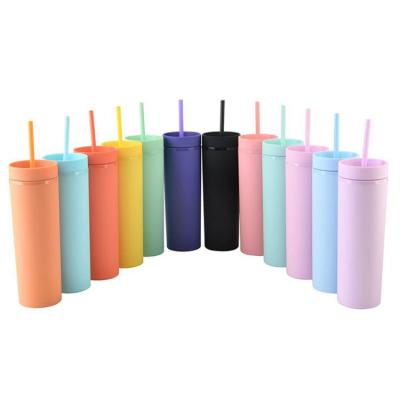 China 16oz Lean Acrylic Plastic Double Tumbler Tumbler Reusable Wall Mount Coffee Cups Sustainable 24 Hours Delivery With Straw for sale