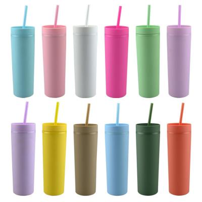 China Wholesale Acrylic Mugs Viable Bulk Double Wall Plastic Lean Tumbler 16oz BPA Free Straight Sippy Tumbler Cup With Straw for sale