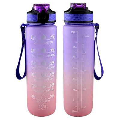 China 32oz 1000ml BPA Free Tritan Water Bottle Fitness Sports Gallon Viable Plastic Motivational Water Bottle With Time Marker for sale