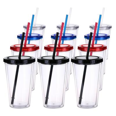 China USA warehouse 16oz 24oz 32oz double wall tumbler plastic drinkware BPA free wholesale clear acrylic viable cups for sale