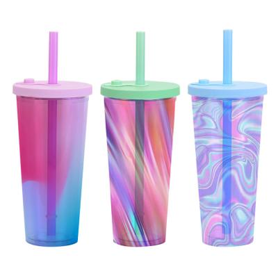 China 24oz coffee tumbler snowglobe tumbler tumbler bling acrylic clear reusable plastic cups double wall tumbler with straw for sale