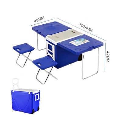 China Outdoor 28L camping waterproof rotomolded cooler box for sale portable camping pp pu ice cream cooler box table with wheel for sale