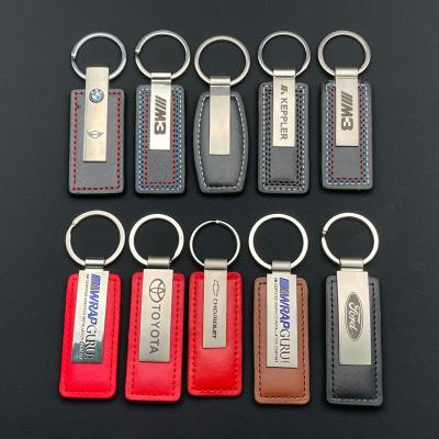 China Silk Screen PU Car Logo Decorated Engravable Laser Braided Rope Square Pattern Custom Leather Key Chain for sale