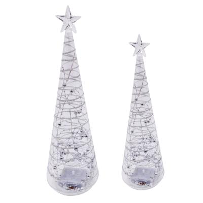 China Glass Lit Christmas Tree Ornament Decoration Glass Blown White Christmas Tree for sale