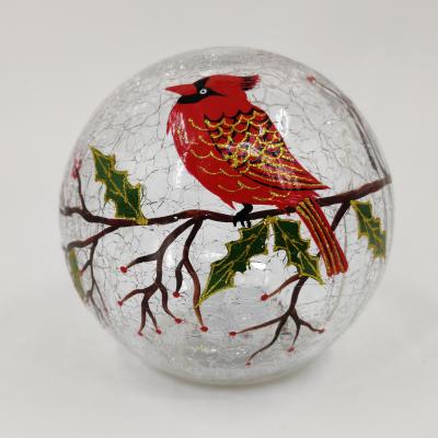 China Clear Decoration Crack Glass Christmas Table Ornaments With Bird / Pinecone / Painted for sale