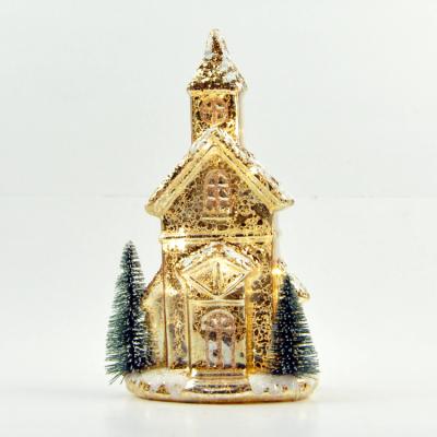 China Christmas House Decoration and Gifts Led Lighted Christmas House Village Ornament Glass Decoration Gift for sale