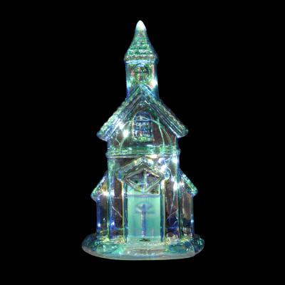 China Battery Operated Led Lighted Christmas Table Decoration Hand Blown Glass Christmas Village Houses for sale