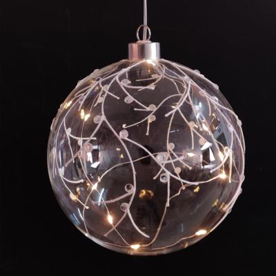 China Vintage / Handblown Retro Christmas Baubles Glass Ornaments Clearly Hanging Ball 12 10 8cm With Painted Snow Outside for sale