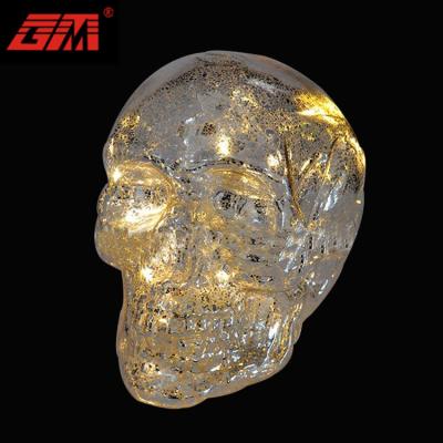 China Sliver glass human skull for sale /decorative glass skull main products with led lighting for sale