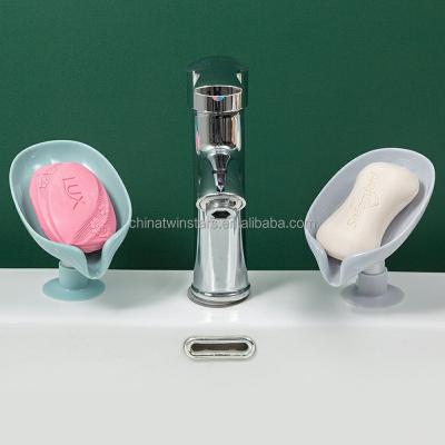 China New Modern Design Bathroom Silicone Soap Holder Leaf Shape Suction Cup Mat for sale