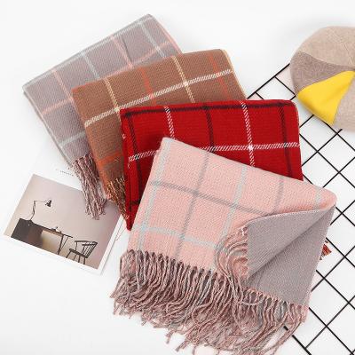 China New Scarf Women's Double-Sided Thick Warm Shawl Acrylic Winter Faux Cashmere Plaid Tartan Dual-Use Covering Scarf for sale