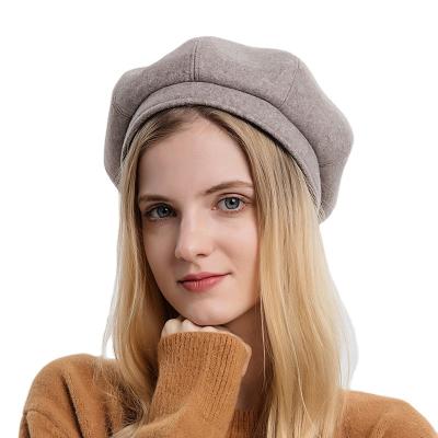 China New Solid Color Winter Casual Women's Retro Beret Women's Painter's Casual Hat British Style Hat for sale