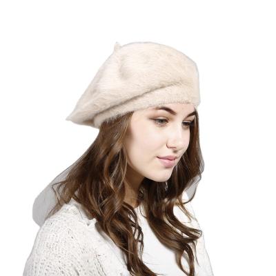 China News Rabbit Fur Hat Solid Color Plush Beret Women's Casual Painter's Hat for sale