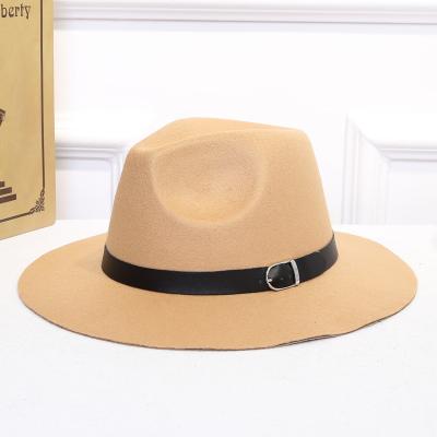 China New Style Warm Woolen Hat Big Felt Buckle And PU LEATHER BELT British Fedora Hat For Ladies for sale