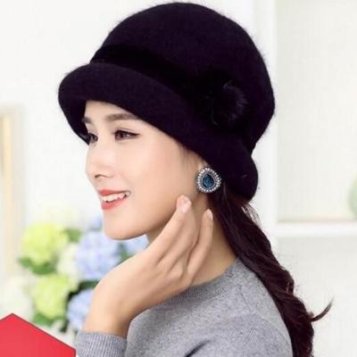 China breathable & Woolen Woman Winter Old Lady Waterproof Hat Mother Middle-aged Cloche Basin Hat for sale